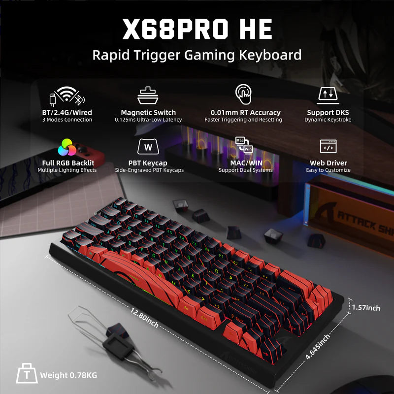 Attack Shark X68 PRO HE Wireless (8KHz / Snap Tap / Rapid Trigger)