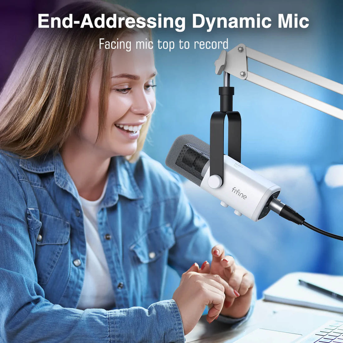FIFINE AmpliGame AM8T USB/XLR Dynamic Microphone Kit with Boom Arm Stand