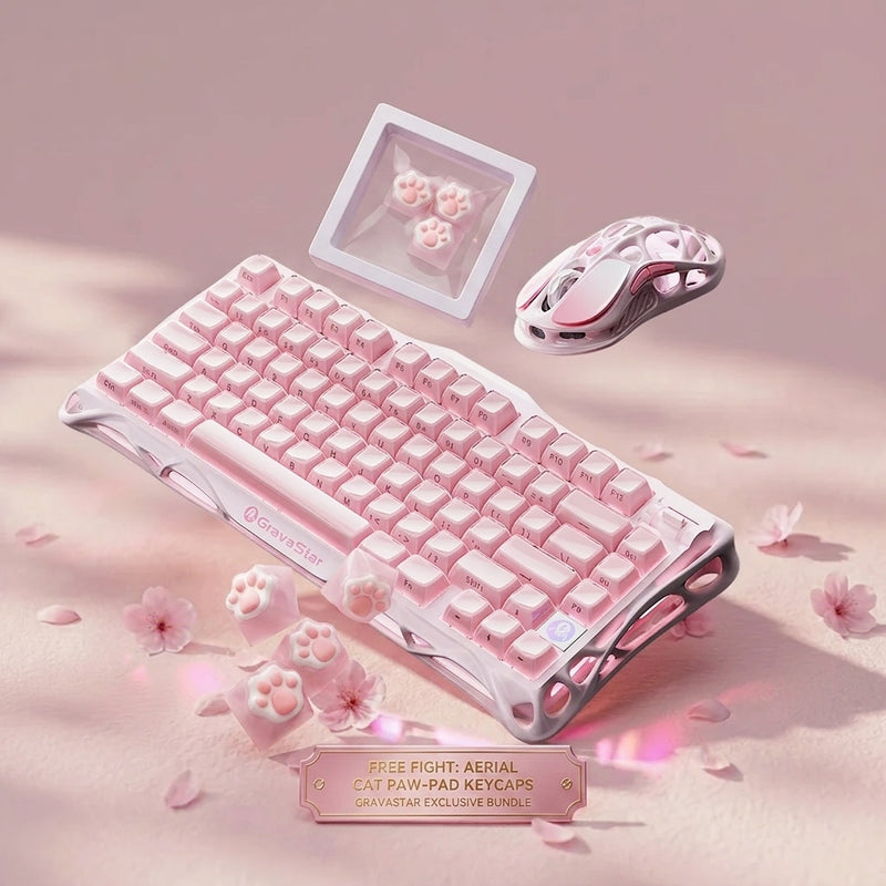 GravaStar Pro Gaming Set - Sakura Pink - cat paw pad keycaps set