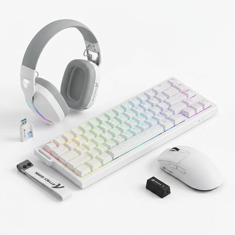 ATTACK SHARK X68 HE Rapid Trigger Keyboard + X3 Wireless Gaming Mouse +  L90 Foldable RGB Ultra-Light Tri-Mode Gaming Headset  Bundle